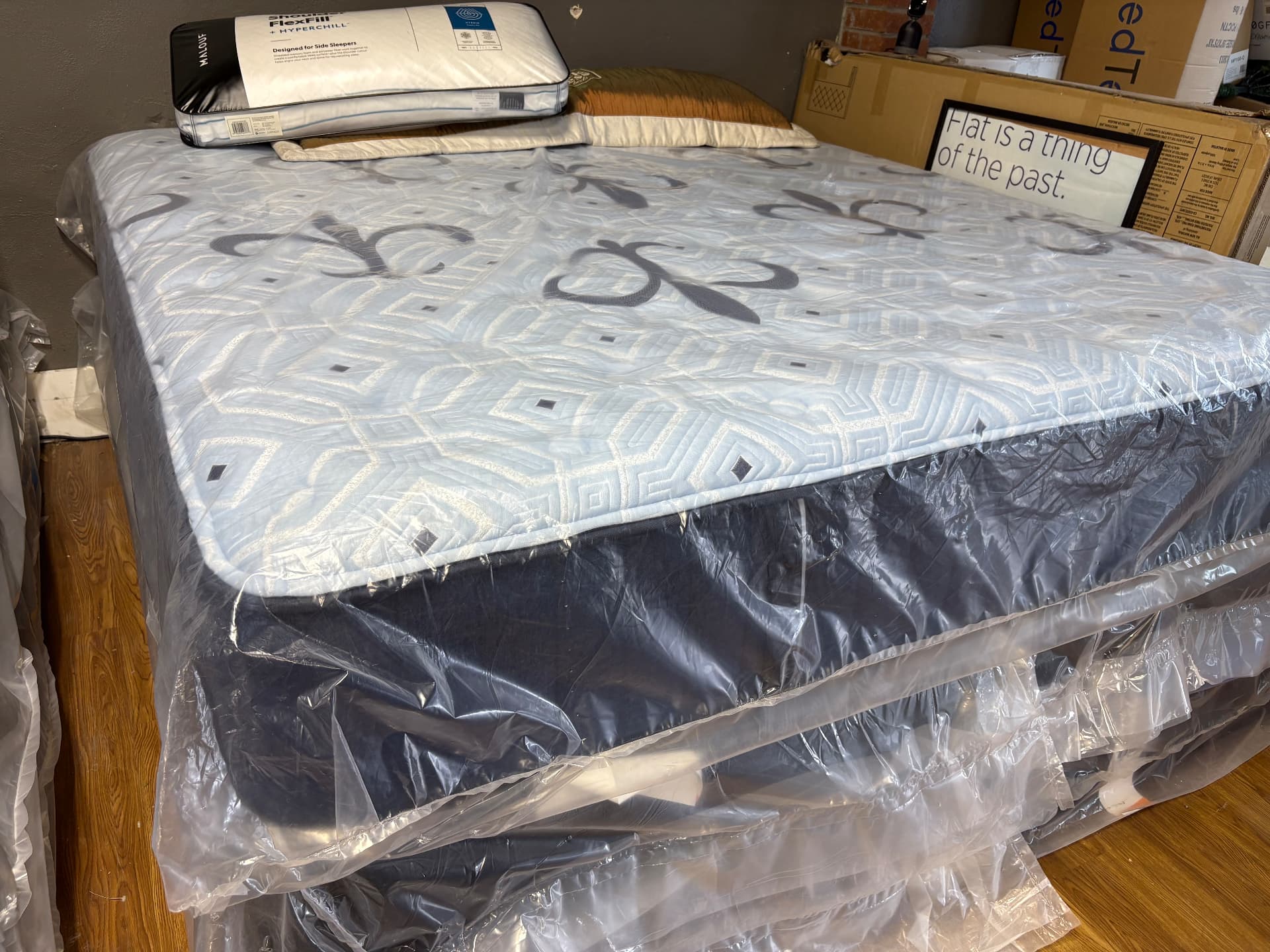 Patterned mattress displayed in the Leeds showroom